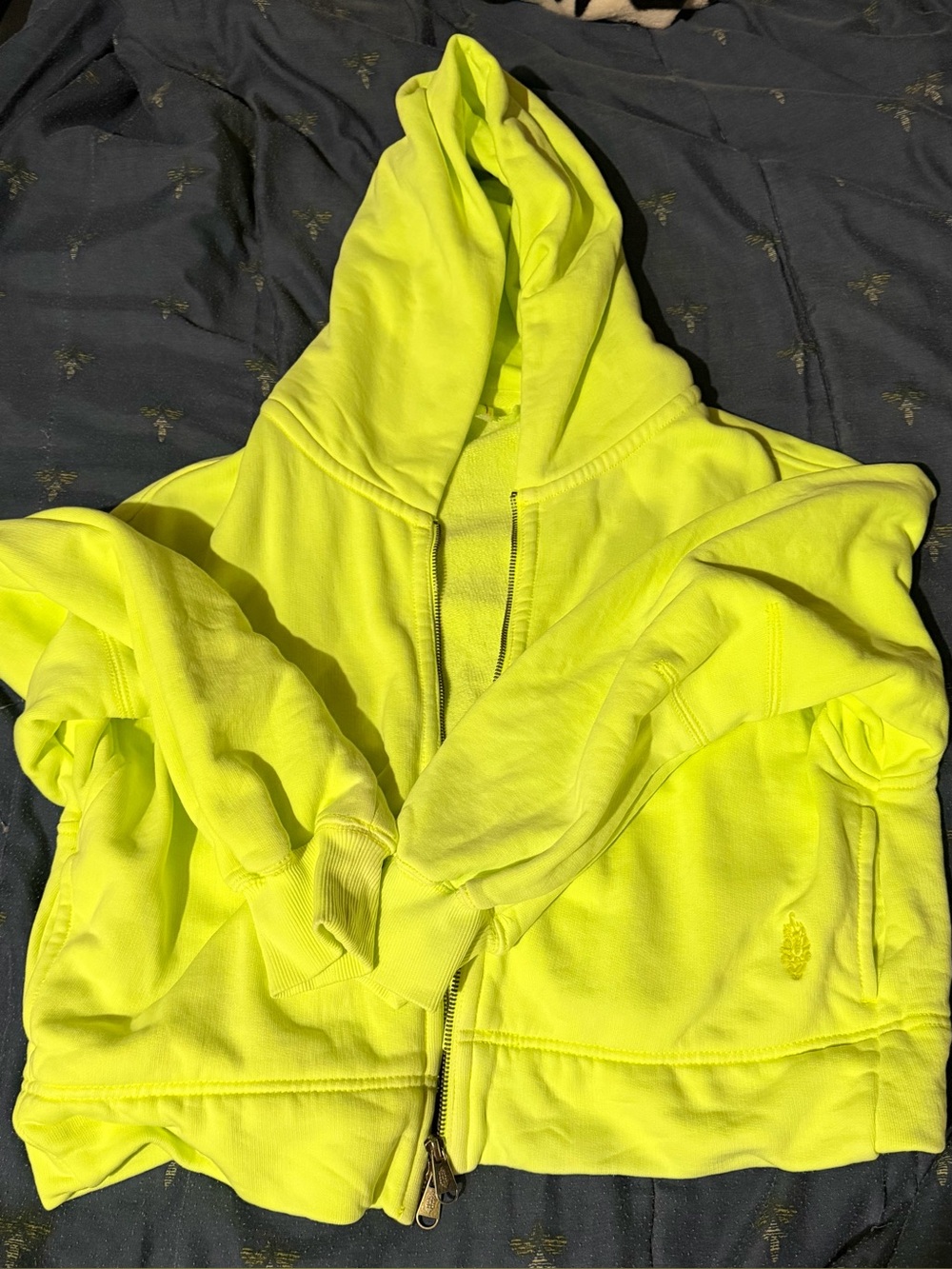 Free People Neon Yellow Zip-Up cropped heavyweight Hoodie